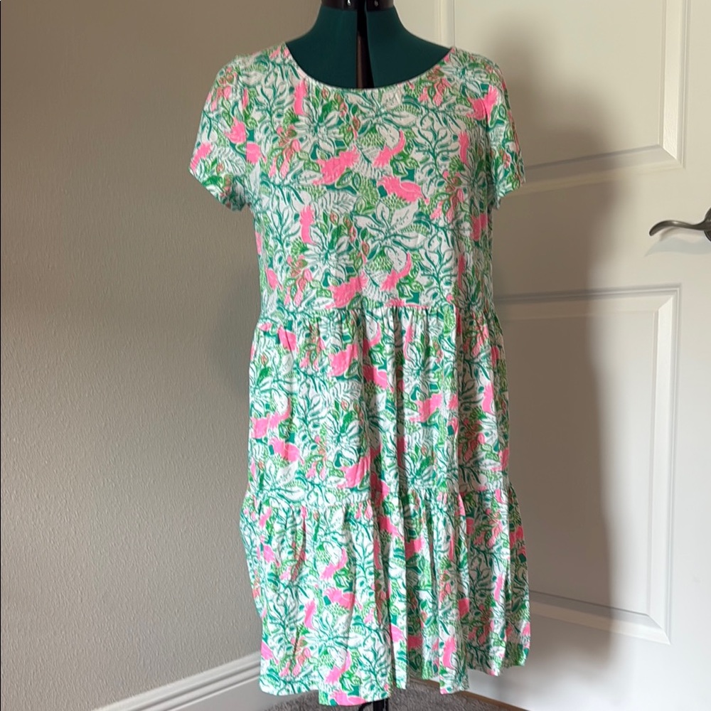 Lilly Pulitzer L- Floral Pink and Green Dress